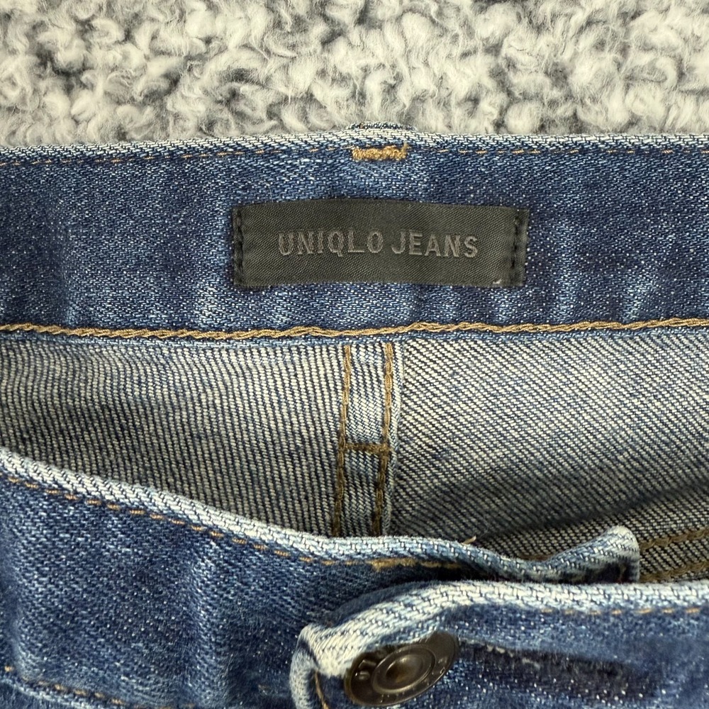 Uniqlo Selvedge Jeans Mens 31x32 Blue Dark Denim Slim Straight Faded Whiskers - Picture 5 of 15